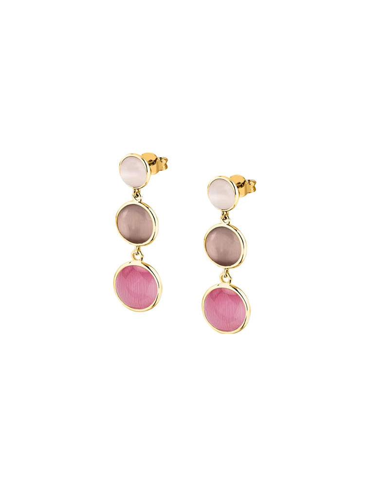 ORECCHINI DONNA PENDENTI DORATI CON PIETRE ROSA MORELLATO