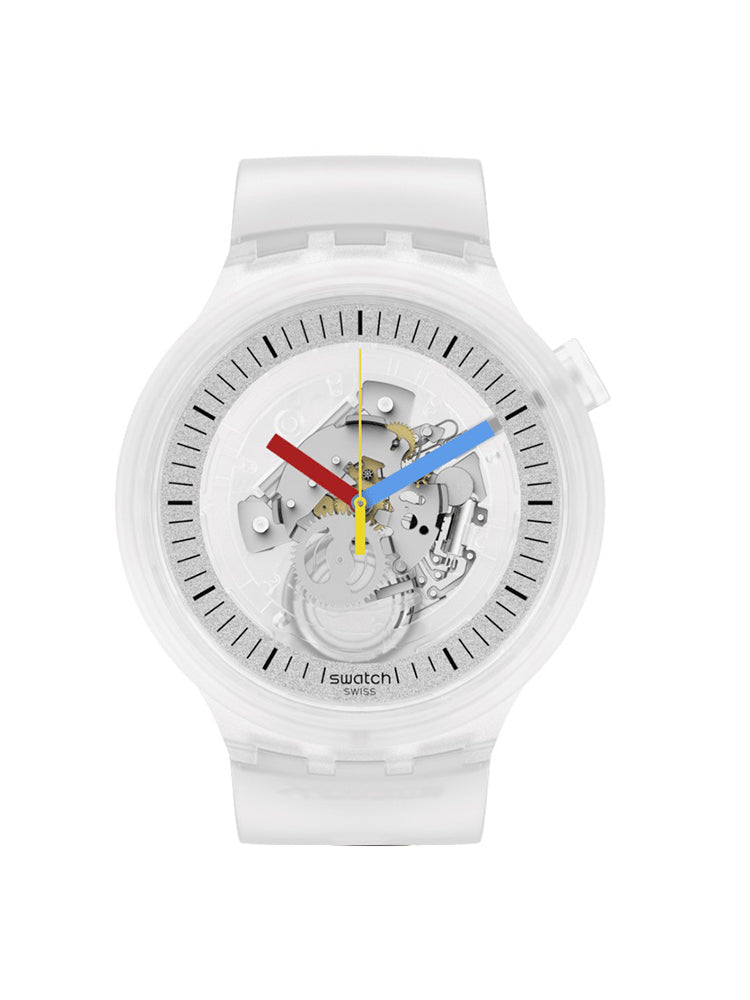 OROLOGIO UOMO CLEARLY BOLD SOLO TEMPO BIANCO E TRASPARENTE CON MOVIMENTO A VISTA SWATCH