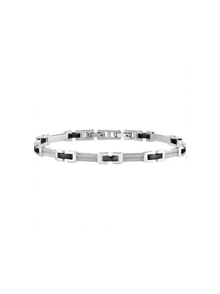 BRACCIALE UOMO CROSS, IN ACCIAIO SILVER E PVD NERO MORELLATO