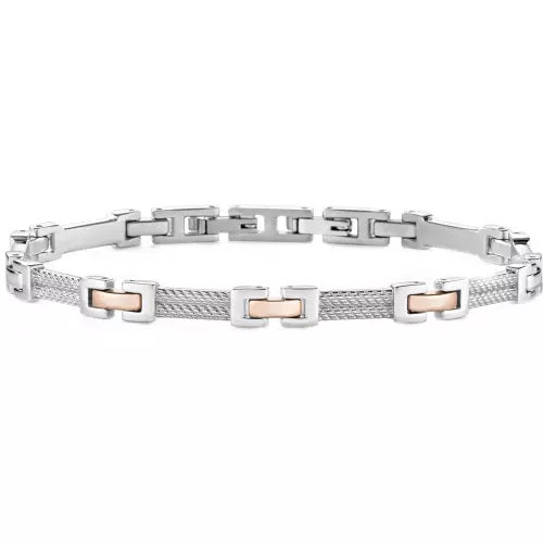 BRACCIALE UOMO CROSS, IN ACCIAIO SILVER E PVD ORO ROSA MORELLATO