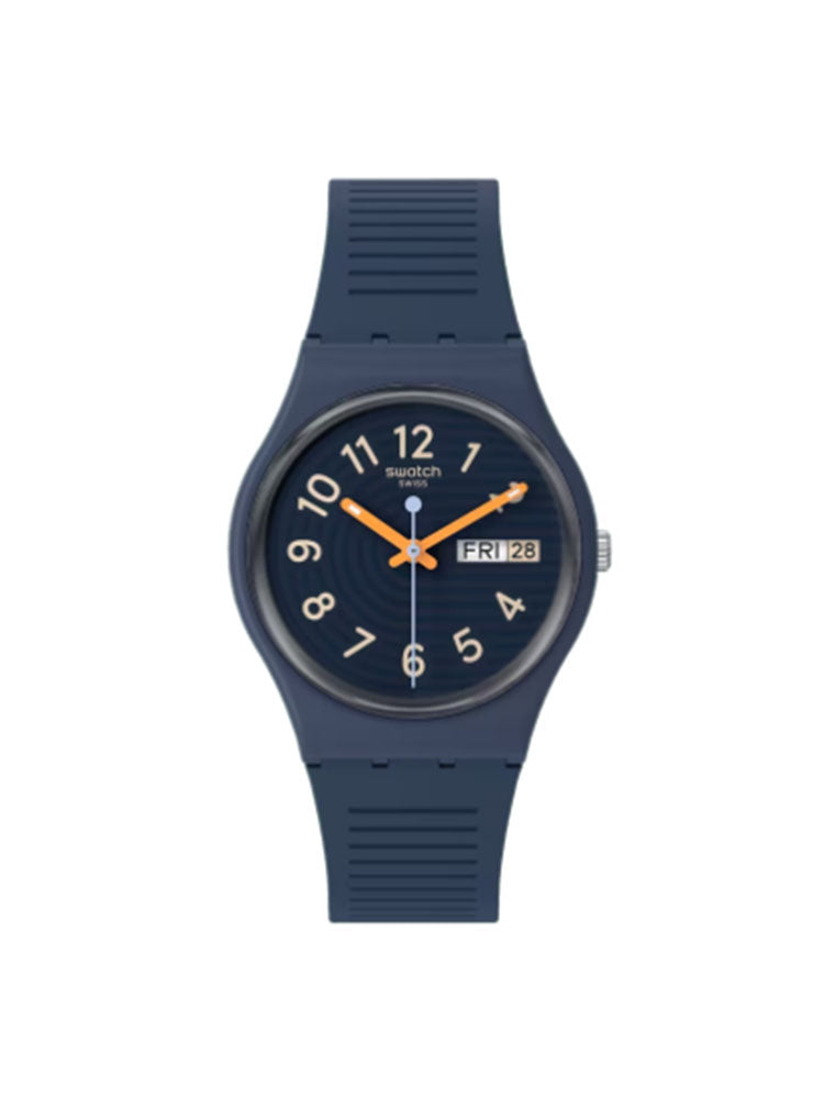 OROLOGIO UOMO TRENDY LINES AT NIGHT BLU CON NUMERI E LANCETTE ARANCIONI SWATCH