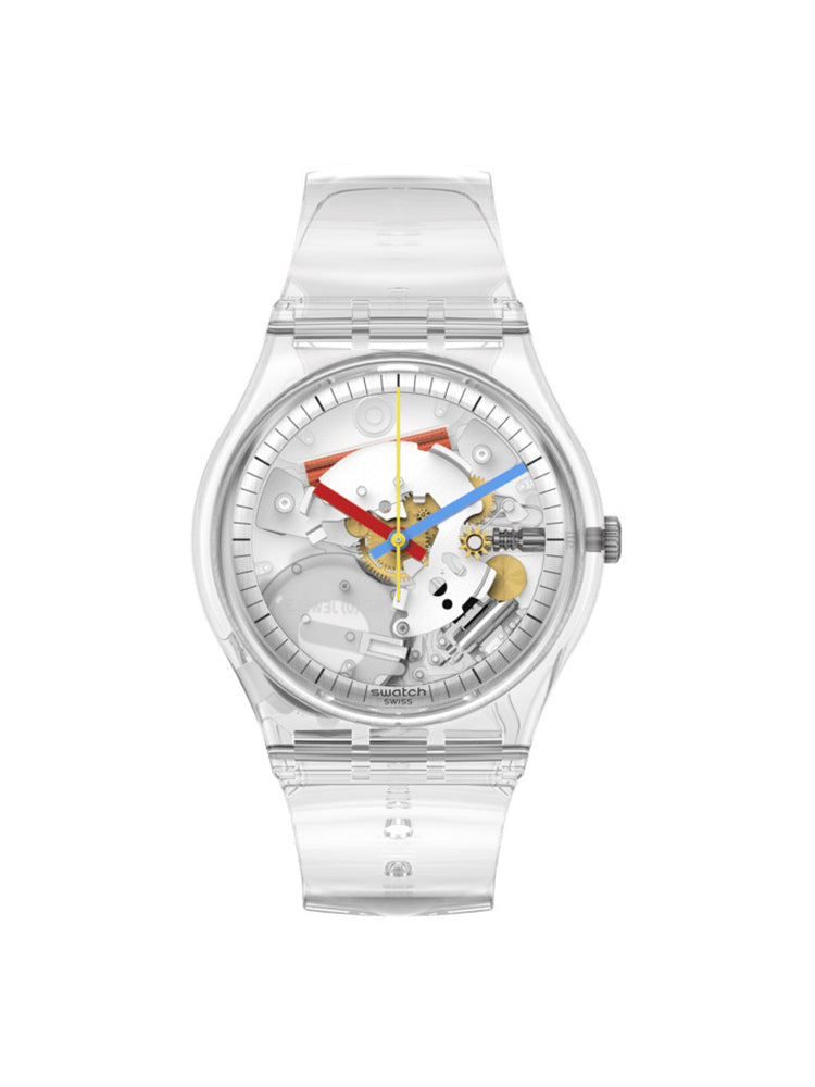 OROLOGIO UOMO CLEARLY GENT SOLO TEMPO TUTTO TRASPARENTE CON MOVIMENTO A VISTA SWATCH