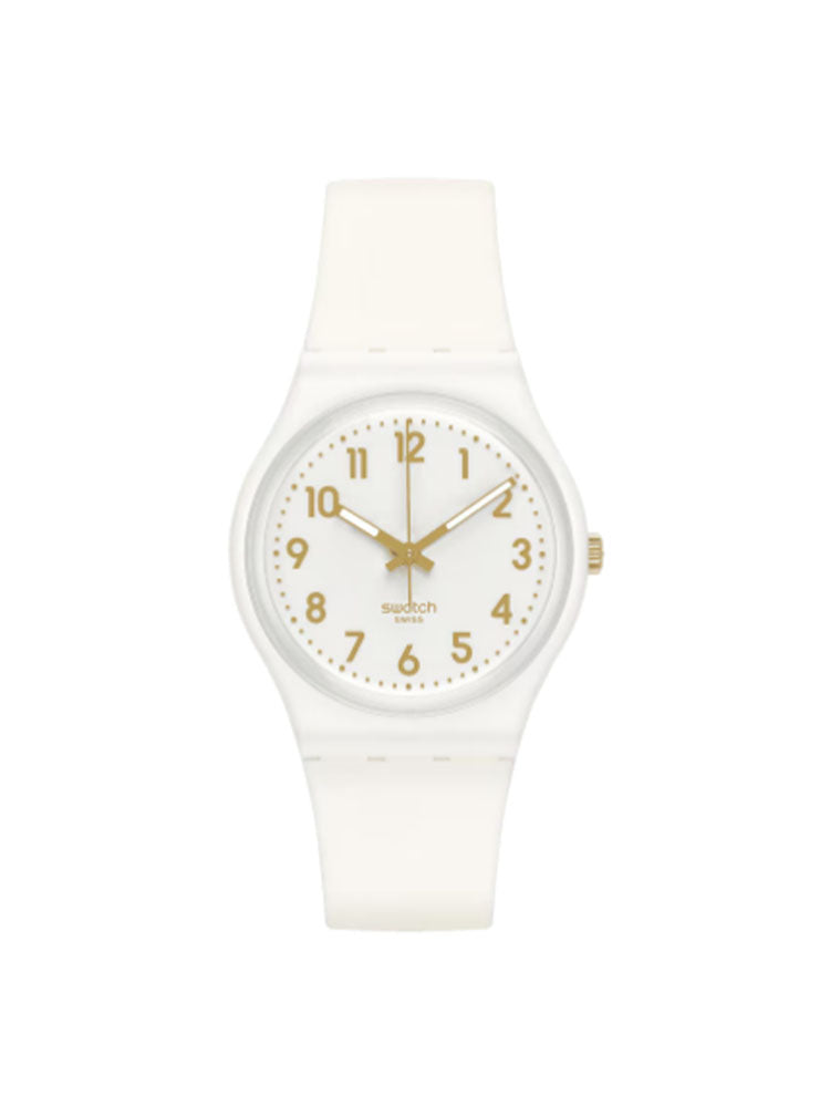 OROLOGIO DONNA WHITE BISHOP BIANCO CON NUMERI E LANCETTE DORATE SWATCH