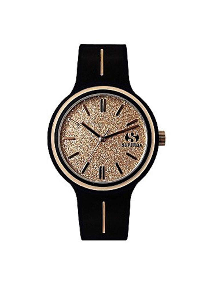 OROLOGIO RAGAZZA IN SILICONE NERO CON DETTAGLI E QUANDRANTE ORO GLITTERATI SUPERGA