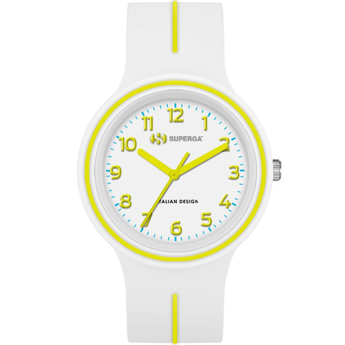 OROLOGIO UNISEX SOLO TEMPO BIANCO E FINITURE GIALLE SUPERGA