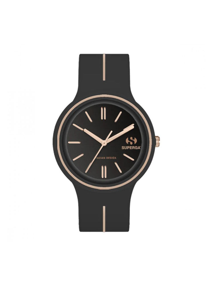 OROLOGIO UNISEX MIAMI IN SILICONE NERO E FINITURE GOLDROSE SUPERGA
