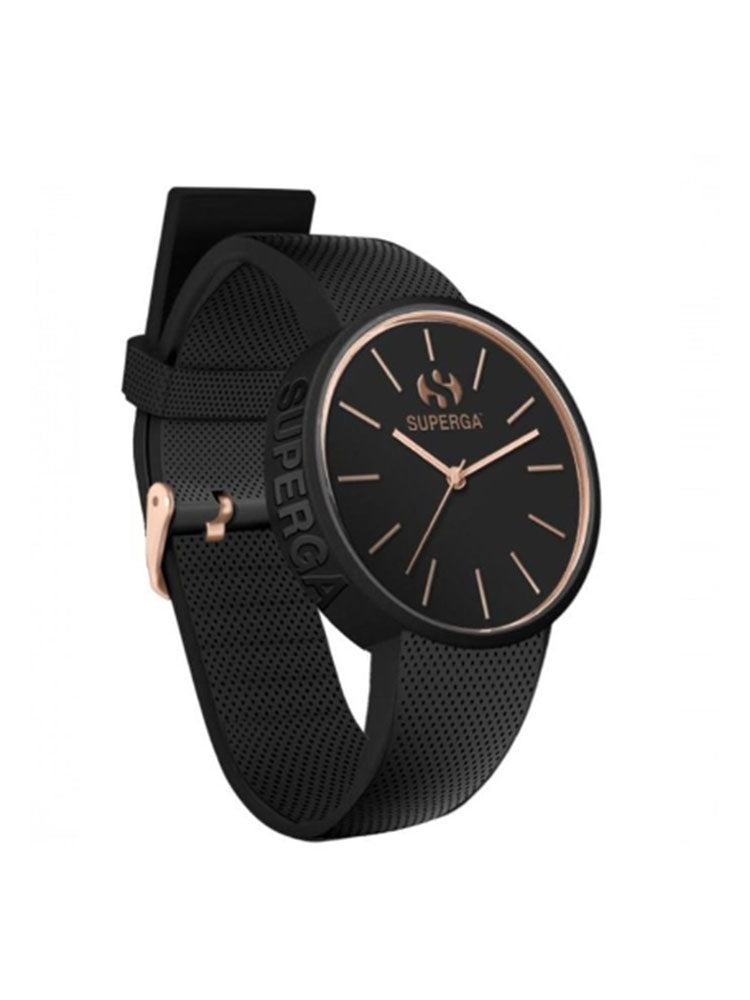 OROLOGIO UNISEX SOLO TEMPO NERO E ORO ROSA IN SILICONE