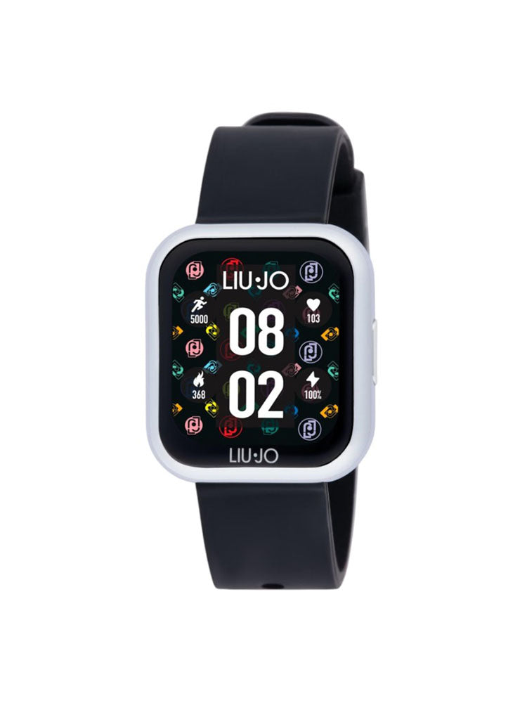 OROLOGIO DONNA SMARTWATCH CASSA ARGENTATA CINTURINO IN SILICONE NERO COLLEZIONE VOICE MINI  LIU JO