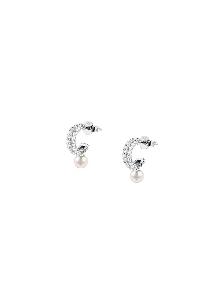 ORECCHINI DONNA A CERCHIO CON PERLA IN ARGENTO MORELLATO