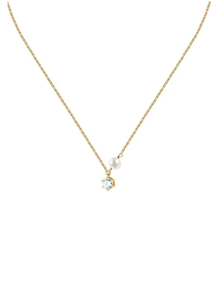 COLLANA DONNA IN ARGENTO DORATO CON PUNTO LUCE PENDENTE E PERLA MORELLATO