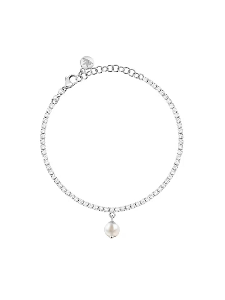 BRACCIALE DONNA TENNIS IN ARGENTO CON PERLA CENTRALE PENDENTE MORELLATO
