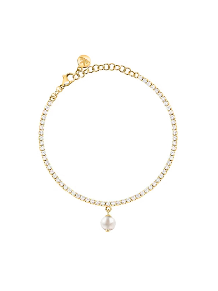 BRACCIALE DONNA TENNIS IN ARGENTO DORATO CON PERLA PENDENTE MORELLATO