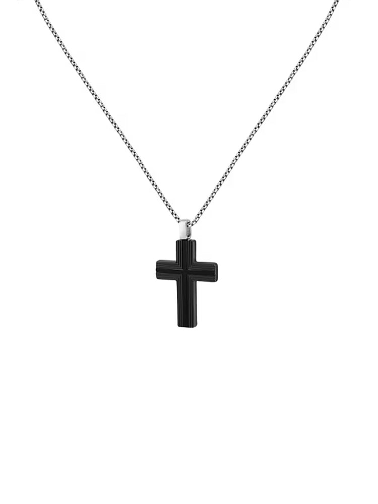 COLLANA UOMO IN ACCIAIO CON CROCE NERA PENDENTE SECTOR