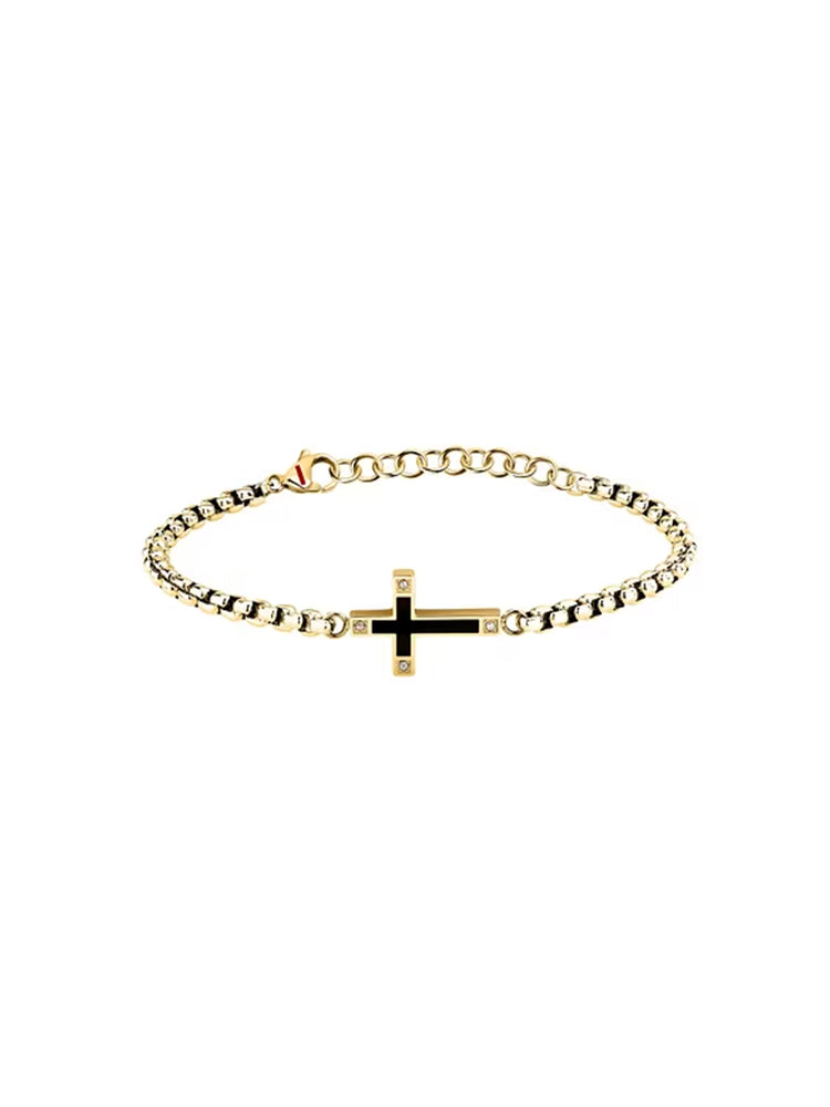 BRACCIALE UOMO IN ACCIAIO DORATO CON CROCE SECTOR