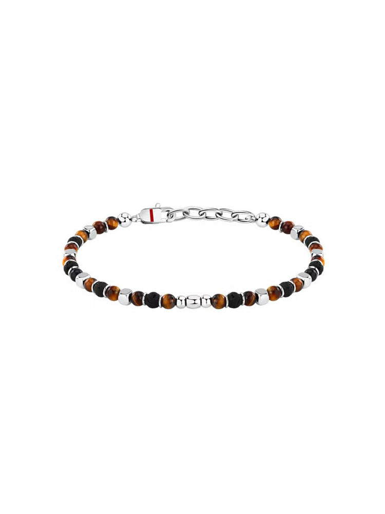 BRACCIALE UOMO BASIC IN ACCIAIO CON PERLINE COLOR OCCHIO DI TIGRE SECTOR