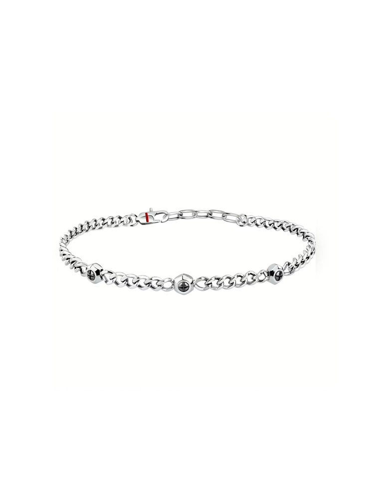 BRACCIALE UOMO IN ACCIAIO A CATENA MAGLIA GRUMETTE FINITURA LUCIDA CON DETTAGLI IP NERI SECTOR