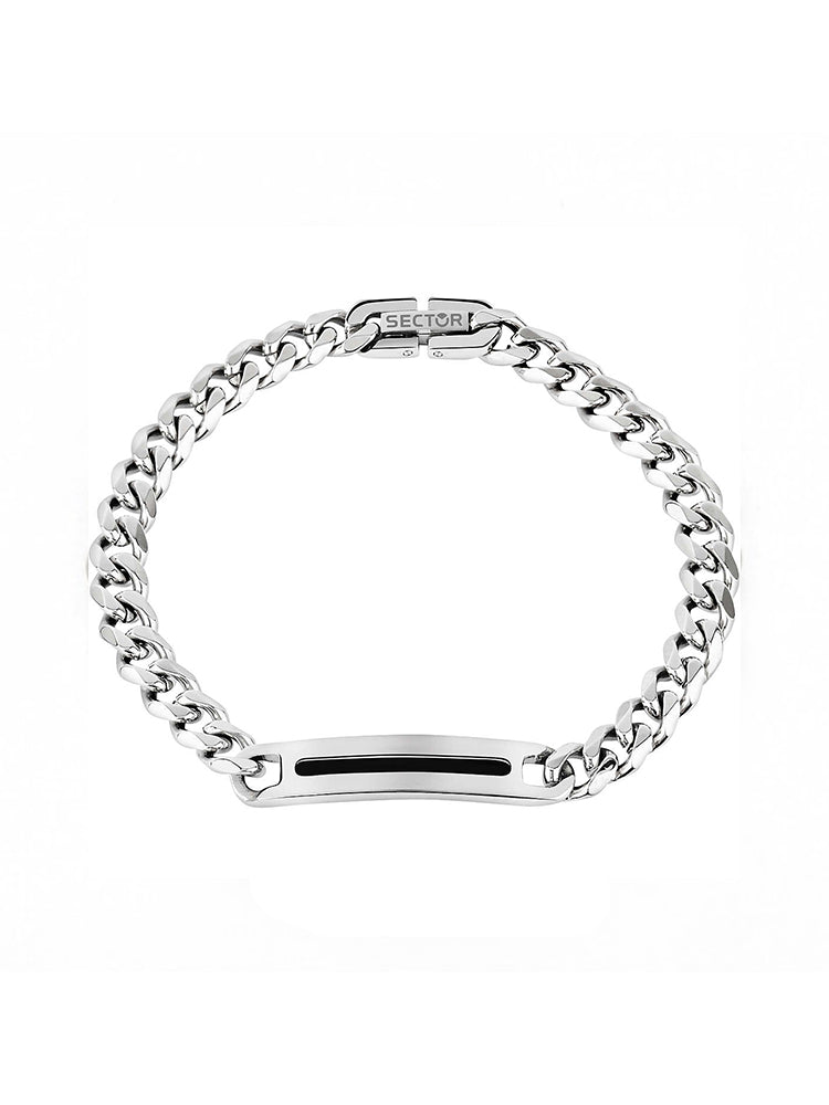 BRACCIALE UOMO BASIC, CATENA IN ACCIAIO SILVER CON PLACCHETTA PVD NERO 22 CM SECTOR