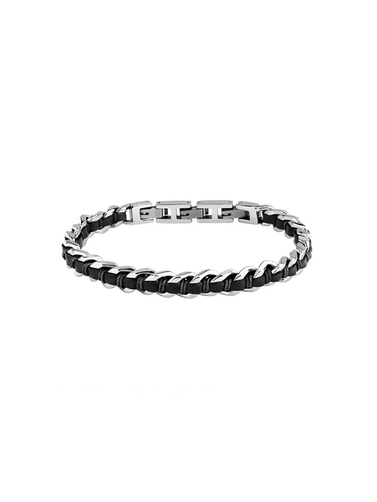 BRACCIALE IN ACCIAIO A CATENA CON PELLE INTRECCIATA SECTOR
