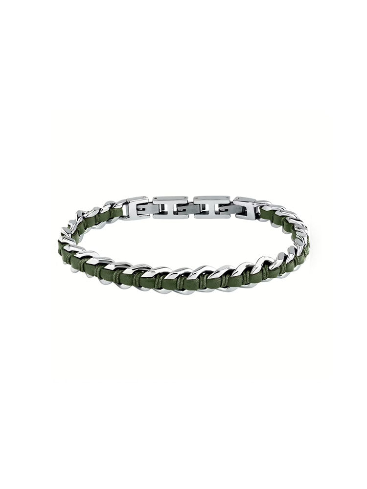 BRACCIALE UOMO IN ACCIAIO E PELLE VERDE COLLEZIONE BANDY SECTOR