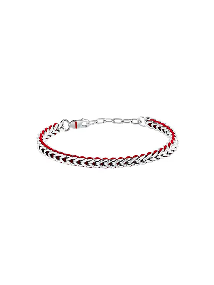 BRACCIALE UOMO IN ACCIAIO CON CORDINO ROSSO SECTOR