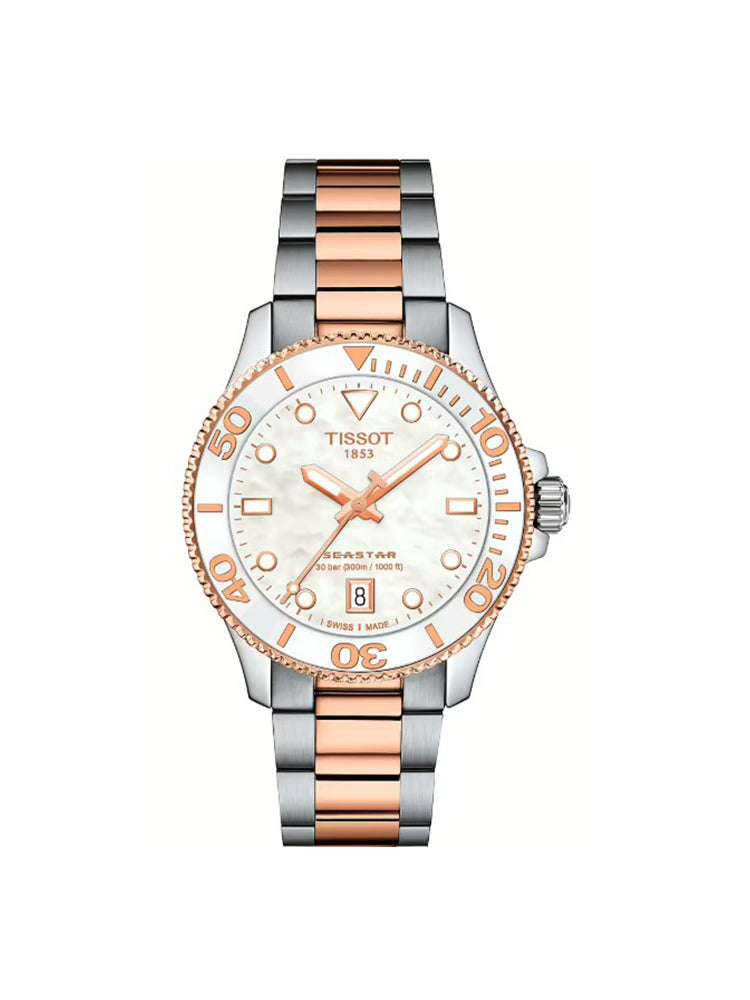 OROLOGIO UNISEX SEASTAR IN ACCIAIO BICOLORE ROSATO E QUADRANTE IN MADRE PERLA TISSOT
