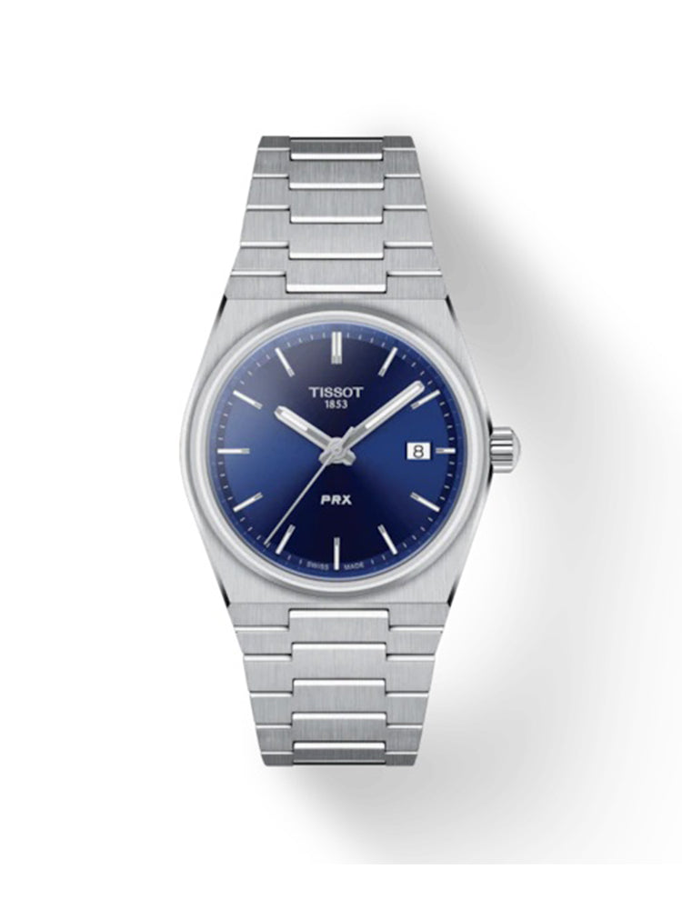 OROLOGIO DONNA PRX 35MM SOLO TEMPO E DATA IN ACCIAIO ARGENTO E QUADRANTE BLU TISSOT