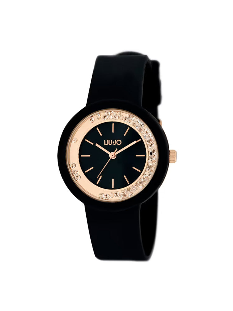 OROLOGIO DONNA TEEN IN SILICONE NERO E ORO ROSA LIU JO