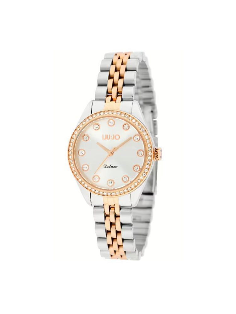 OROLOGIO DONNA COLLEZIONE DELUXE IN ACCIAIO COLOR ARGENTO E ORO ROSA INOSSIDABILE E ZIRCONI LIU JO