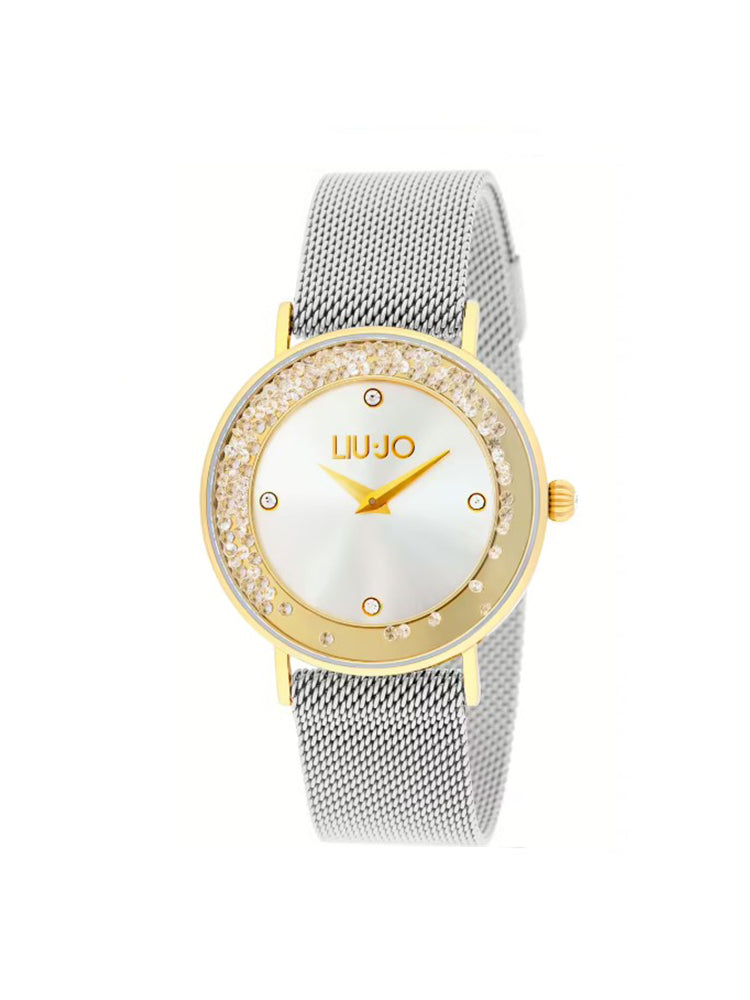 OROLOGIO DONNA IN ACCIAIO BICOLORE ORO CON MAGLIA MILANO E CRISTALLI DANCING LIU JO
