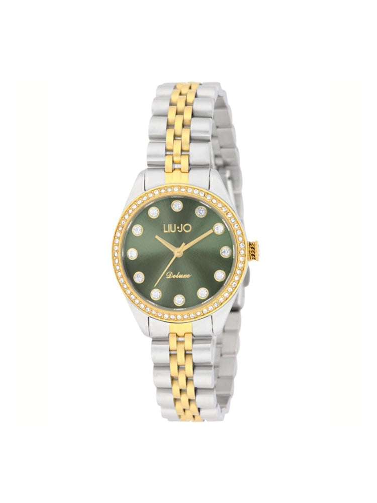 OROLOGIO DONNA SOLO TEMPO DELUXE ACCIAIO BICOLORE SILVER E ORO QUADRANTE VERDE CON CRISTALLI LIU JO