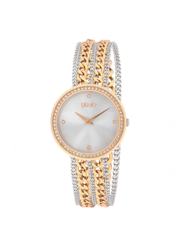 OROLOGIO DONNA SOLO TEMPO IN ACCIAIO BICOLORE SILVER E ROSE GOLD CON CRISTALLI COLLEZIONE CHAINS LIU JO