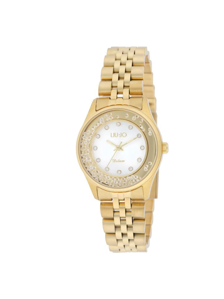 OROLOGIO DONNA IN ACCIAIO DORATO SOLO TEMPO CON ZIRCONI BIANCHI LIU JO