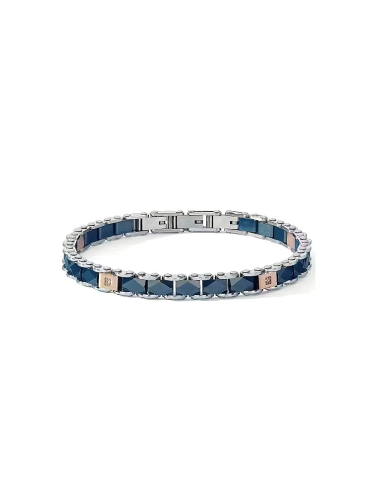 BRACCIALE UOMO IN ACCIAIO CON CERAMICA BLU E ZIRCONI COMETE