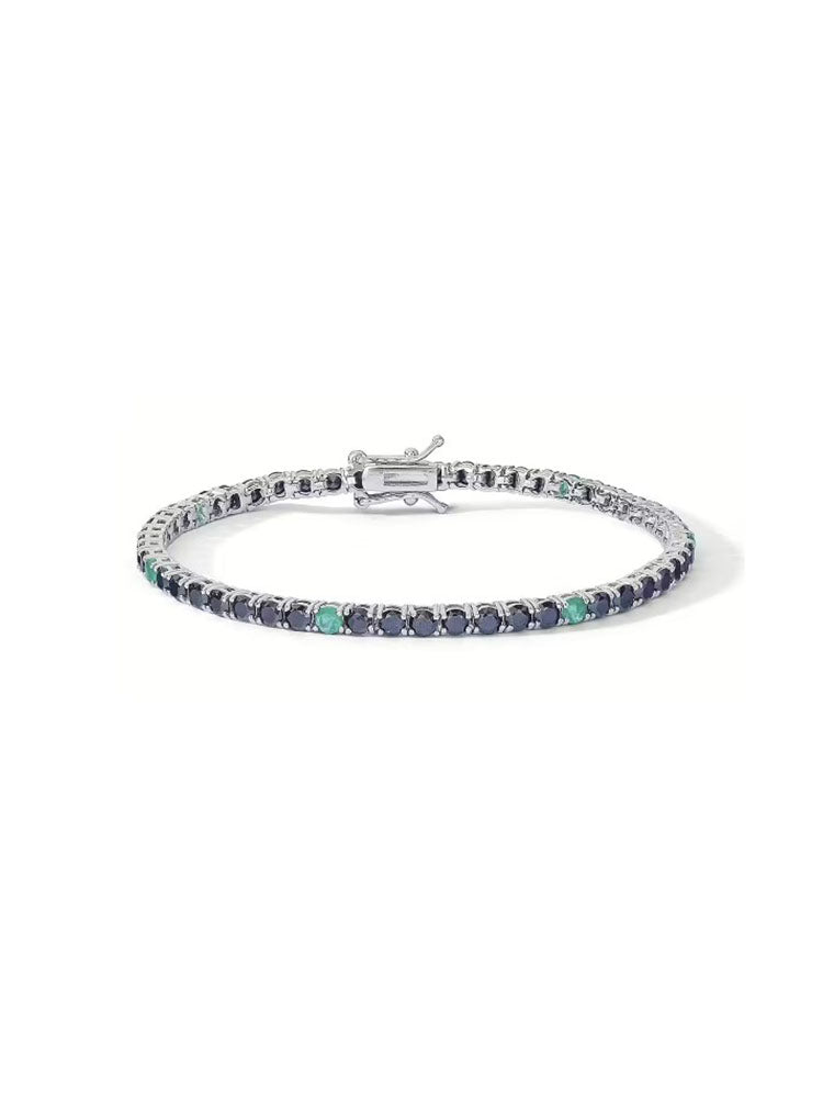 BRACCIALE UOMO TENNIS IN ARGENTO CON ZIRCONI NERI E VERDI MIS 19 COMETE GIOIELLI