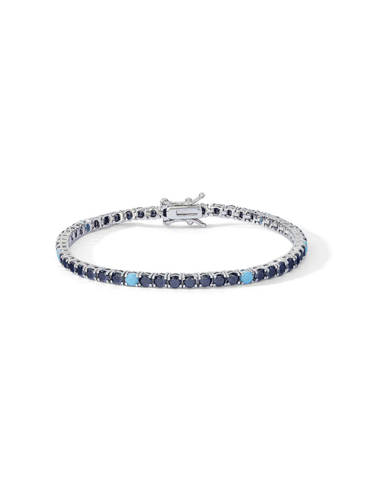 BRACCIALE UOMO TENNIS IN ARGENTO CON ZIRCONI NERI E TURCHESI MIS 19 COMETE GIOIELLI