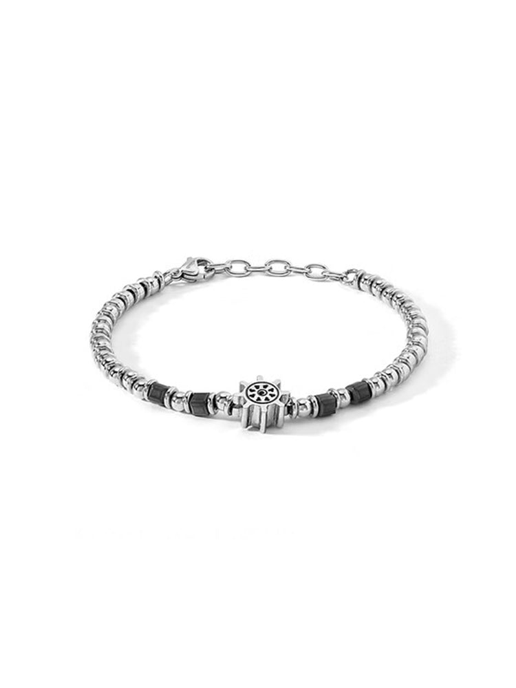 BRACCIALE UOMO IN ACCIAIO CON TIMONE ED EMATITE GRIGIA COMETE GIOIELLI