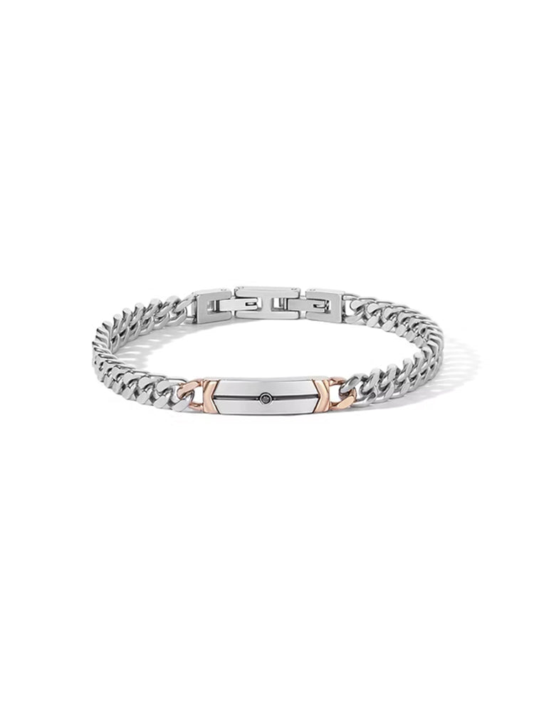 BRACCIALE UOMO IN ACCIAIO CON PLACCHETTA CENTRALE CON ZIRCONE NERO COMETE GIOIELLI
