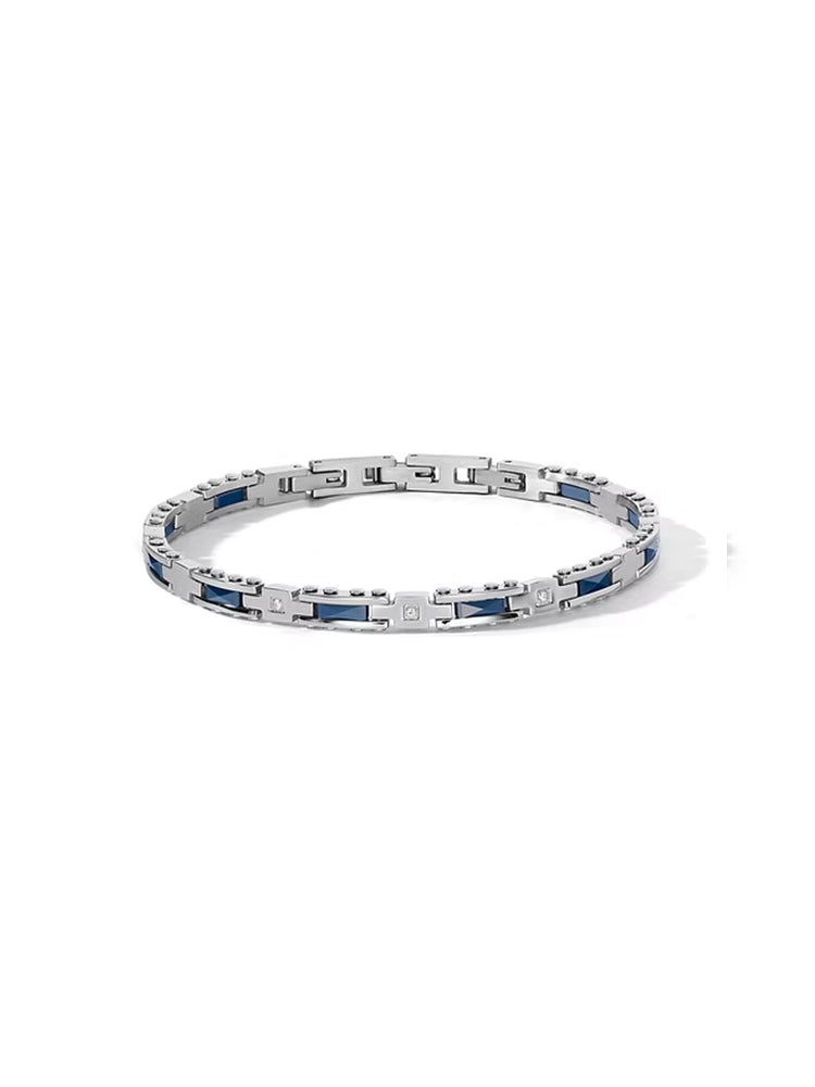 BRACCIALE UOMO IN ACCIAIO CON CERAMICA BLU E ZIRCONI BIANCHI COMETE GIOEILLI