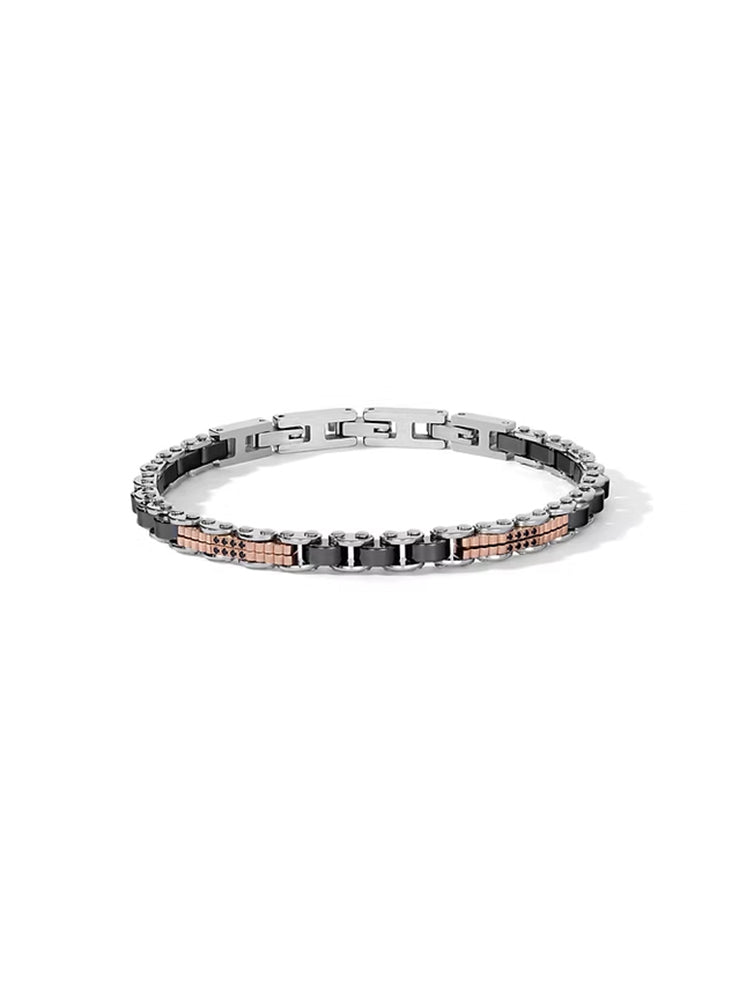 BRACCIALE UOMO IN ACCIAIO CON CERAMICA E ZIRCONI NERI COMETE GIOIELLI