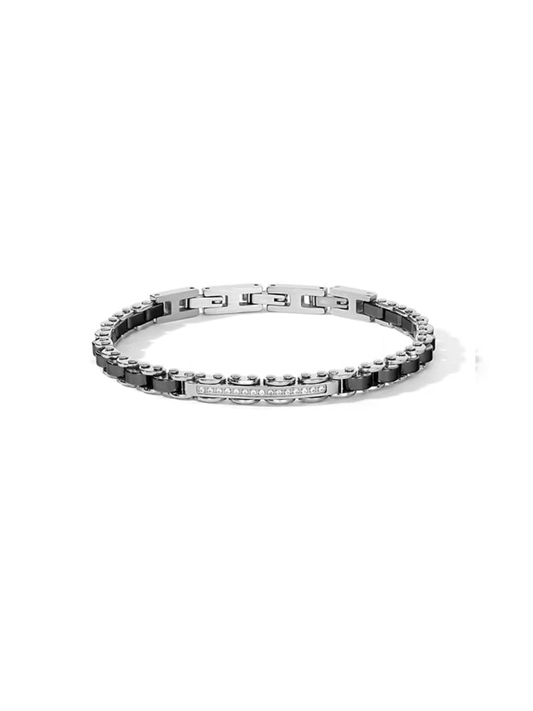 BRACCIALE UOMO IN ACCIAIO CON CERAMICA E ZIRCONI COMETE GIOIELLI