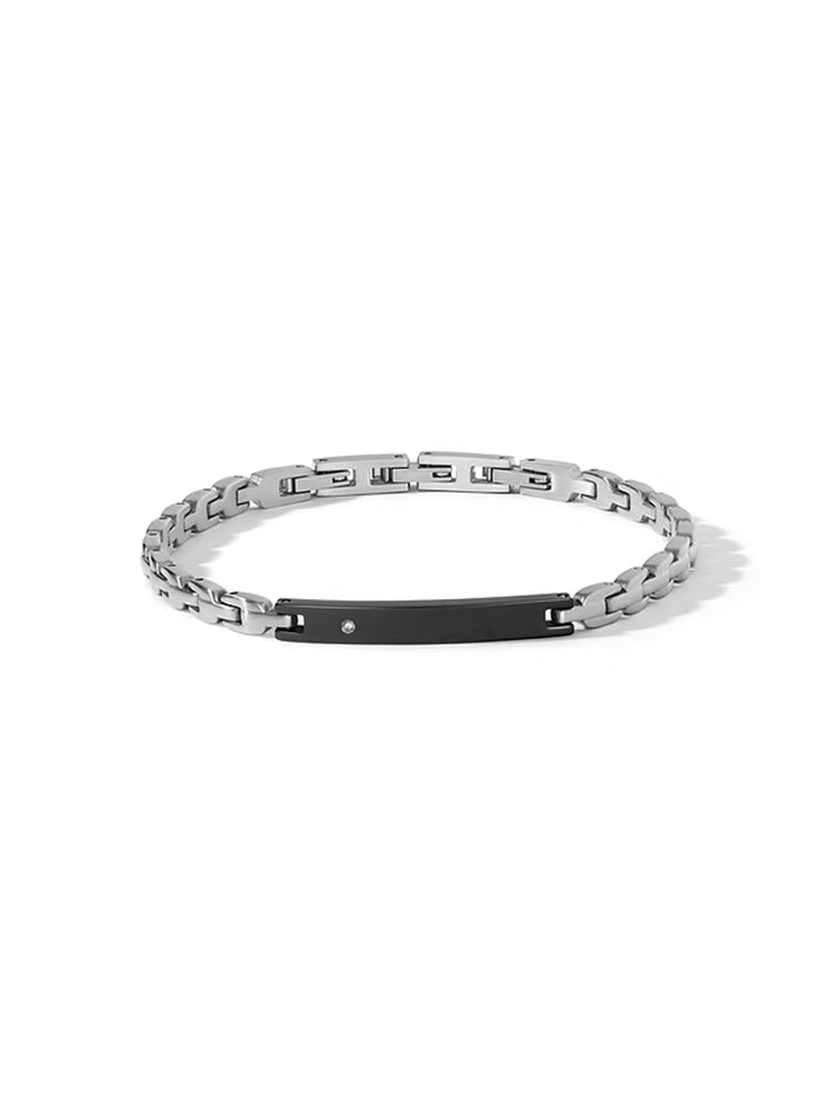 BRACCIALE UOMO IN ACCIAIO, PVD NERO E DIAMANTE COMETE GIOIELLI