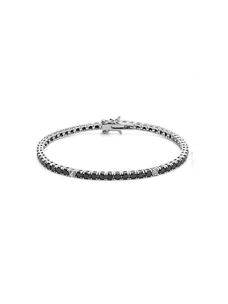 BRACCIALE UOMO TENNIS IN ARGENTO CON ZIRCONI NERI E BIANCHI MIS 18 COMETE GIOIELLI