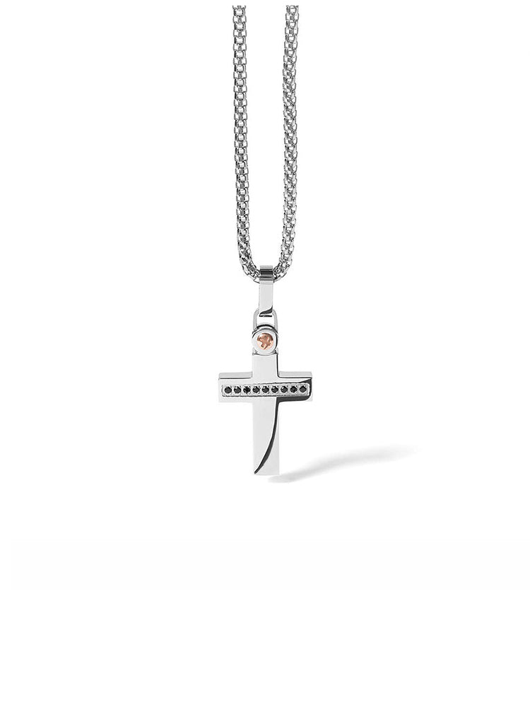 COLLANA UOMO IN ACCIAIO CON CROCE  E ZIRCONI COMETE GIOIELLI