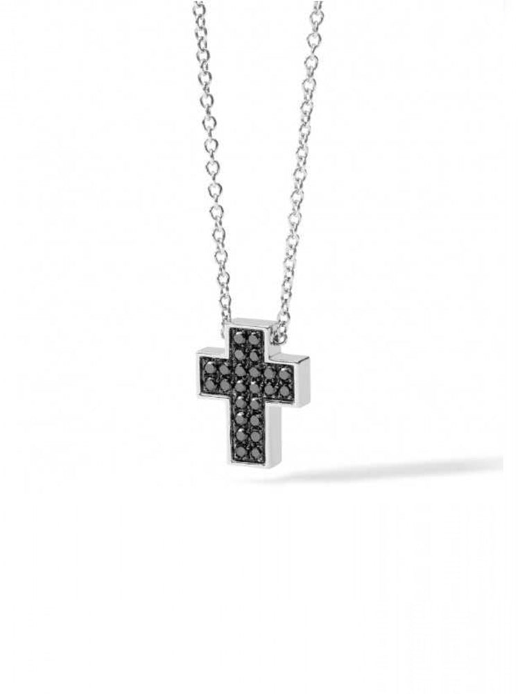 COLLANA UOMO CLASSIC IN ORO BIANCO E DIAMANTI NERI A FORMA DI CROCE COMETE GIOIELLI