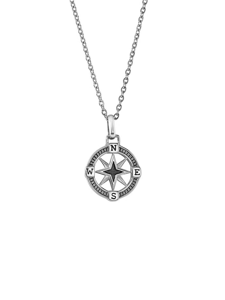 COLLANA UOMO IN ACCIAIO CON ROSA DEI VENTI PENDENTE COMETE  GIOIELLI