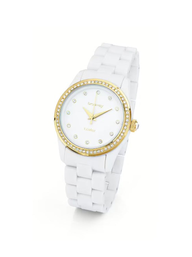 OROLOGIO DONNA IN POLICARBONATO BIANCO E ACCIAIO DORATO 36 MM BROSWAY