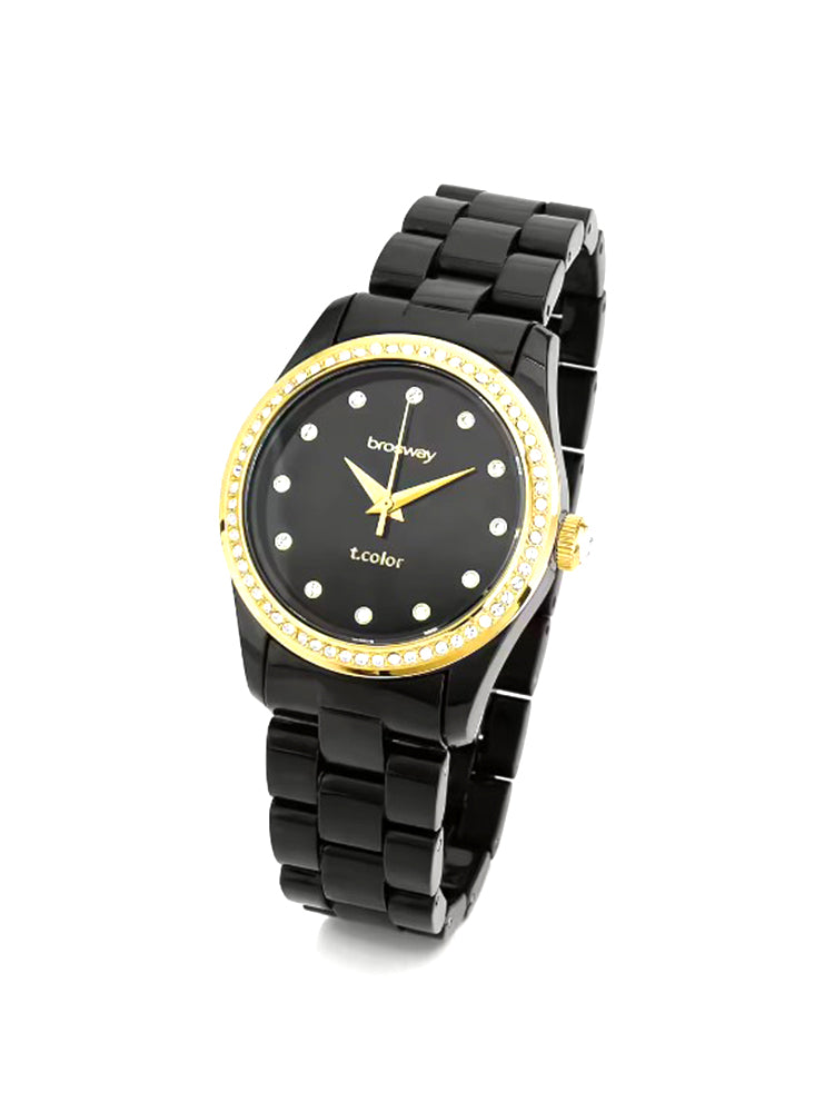 OROLOGIO DONNA IN POLICARBONATO NERO E ACCIAIO DORATO 36 MM BROSWAY