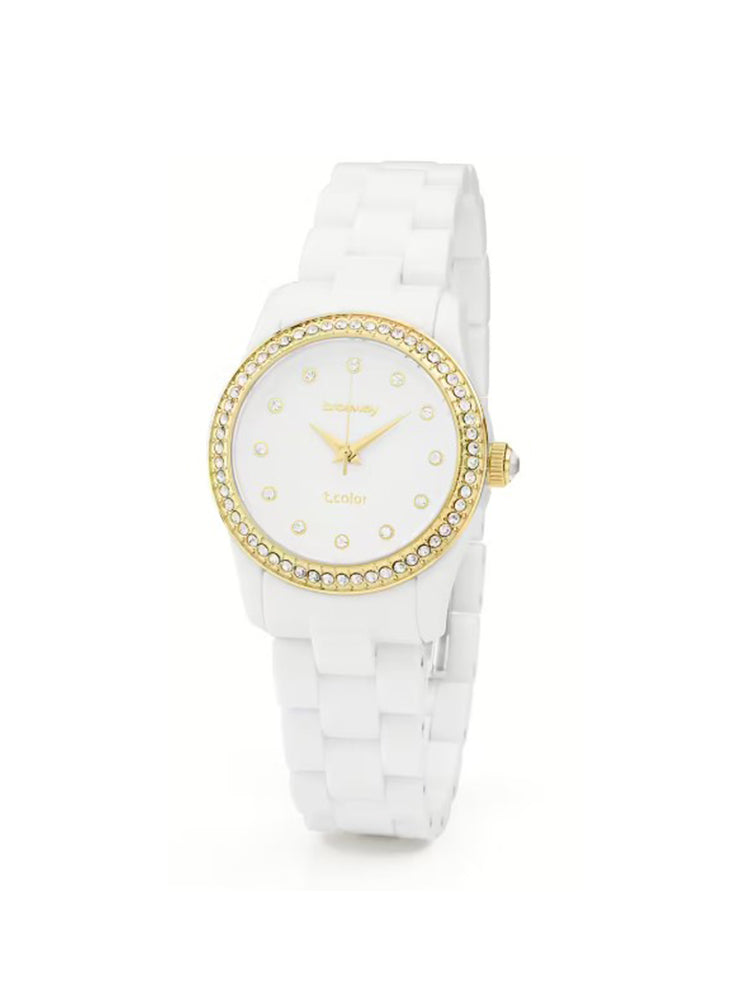 OROLOGIO DONNA IN POLICARBONATO BIANCO E ACCIAIO DORATO SOLO TEMPO BROSWAY
