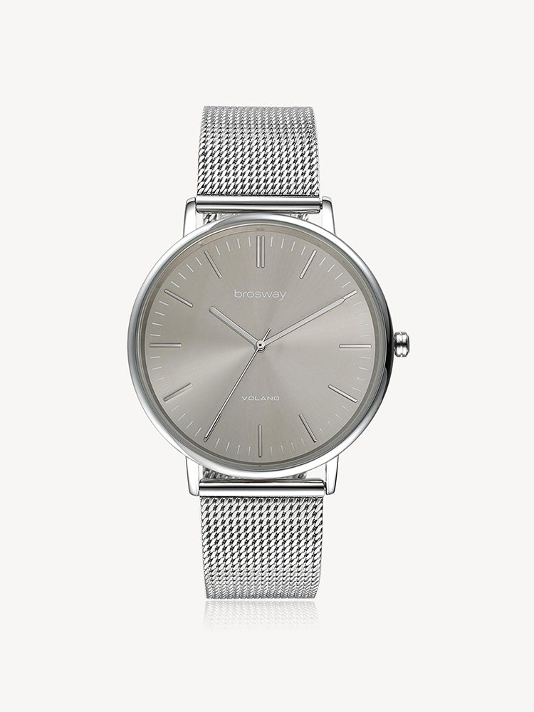 OROLOGIO UOMO VOLANO SOLO TEMPO, IN ACCIAIO SILVER MAGLIA MILANO E QUADRANTE GRIGIO CHIARO BROSWAY