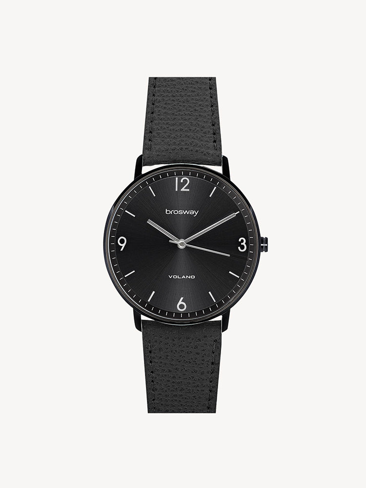 OROLOGIO UOMO VOLANO SOLO TEMPO, CINTURINO IN PELLE NERO E QUADRANTE NERO BROSWAY